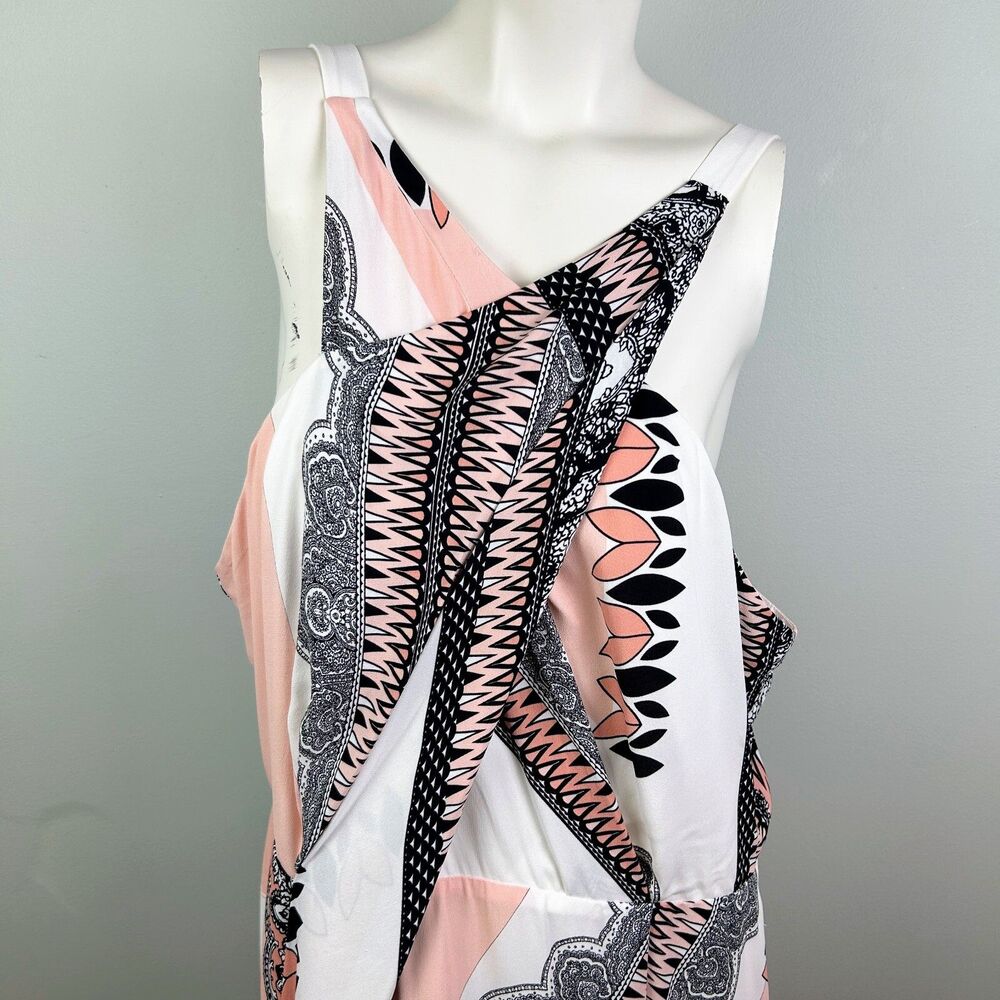 NWT REISS Hope Scarf Print Wrap Dress Asymmetrical Hem Pink White Black US 14 - Picture 4 of 16